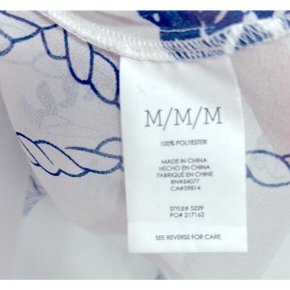 Cabi White and Navy Blue Nautical Short sleeve sheer button down size medium - Picture 4 of 5